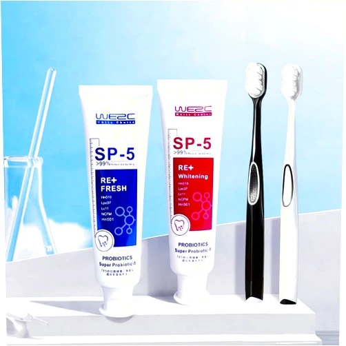 WE2C SP-5 whitening toothpaste,probiotics, oral cleansing, stainremoval and whitening, fresh breath,jasmine whitening, mint refreshing.Free toothbrush（RED+BLUE）