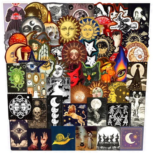 JENMLO 50 PCS Witchy Occult StickersThe Sun and Moon Planet Stickers Astronomy Celestial Decals Occult Party Favors & Decorations, Waterproof Vinyl Decals