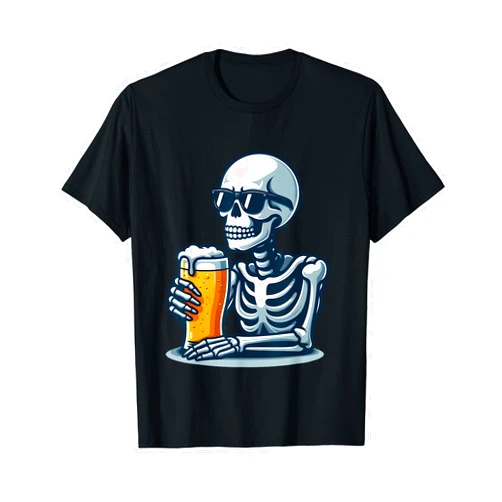 Funny Beer Drinking Skeleton Halloween Beer Lovers Skeleton Beer Drinking Sunglasses Funny Halloween Beer Lover T-Shirt