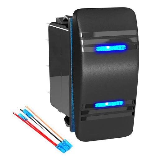 Joinfworld Momentary Rocker Switch Waterproof (ON)-Off-(ON) 3 Position Rocker Switch 12V 20A DPDT 7 Pin Blue LED Boat Switch Toggle for Automotive Car UTV ATV with Jumper Wire