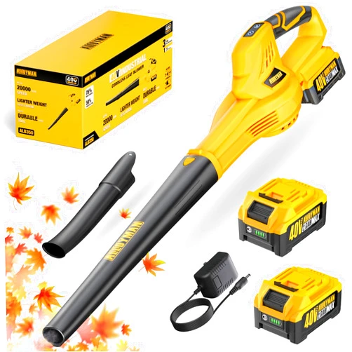 Alloyman 40V Max Cordless Leaf Blower, 130CFM150MPH Electric Leaf Blowers, with 2 * 2.6AH Batteries & Fast Charger, 3 Speed Mode Lightweight Powered Leaf Blowers for Lawn Care/Snow Blowing