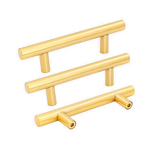 goldenwarm 2Pack Gold Cabinet Drawer Pulls Kitchen Hardware LS201GD76 Brushed Brass Cabinet Handles T Bar Door Pull Knobs 3in Hole Centers, 5in Overall Length
