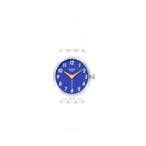 Swatch Womens Casual White Watch Plastic Quartz Splash Dance The Gold Within You