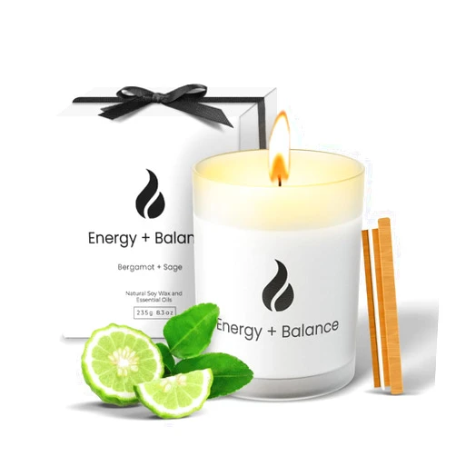 Natur IX Candle for Home, Sage & Bergamot Candles, Energy & Balance Non-Toxic Candle, 50 H Long Lasting, Aromatherapy Natural Soy Candle, Cleansing Luxury Candle, Gift Box, 8.3oz