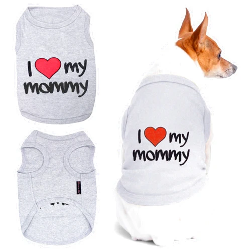 Parisian Pet Unisex Dog T-Shirt with Embroidered 'I Love My Mommy' Words - 100% Cotton, I Love My Mom Shirt - Breathable Sleeveless Pet Vest - Grey Dog Shirts for Small Dogs, S