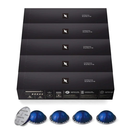 Nespresso Capsules Vertuo, Diavolitto, Dark Roast Espresso, 50-Count Espresso Pods, Brews 1.35oz.