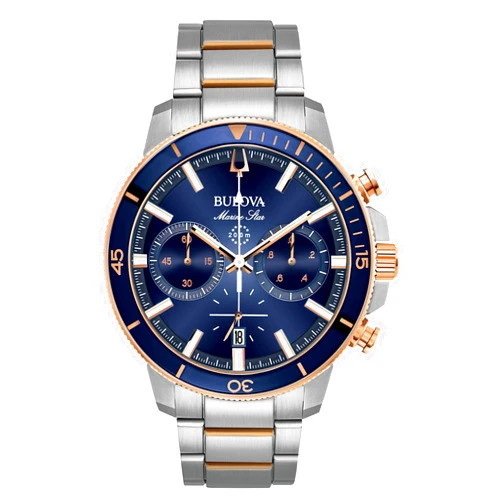 Bulova Men's Marine Star Series C Two-Tone Rose Gold Stainless Steel 6-Hand Chronograph Quartz Watch, Blue Dial Style: 98B301