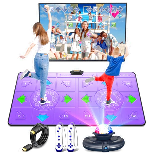 FWFX Dance Mat for Kids and Adults - Double User Wireless Dancing Mat, Exercise & Fitness Dance Step Pad Game for TV, Musical Electronic Dance Mats with HD Camera, Gift for Girls & Boys Ages 6+