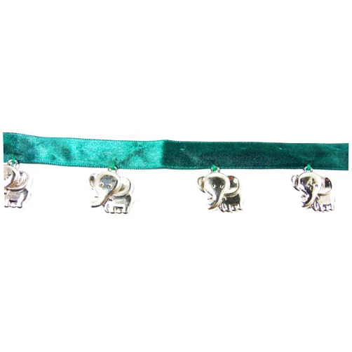 Vision Trims Hanging Beaded Fringes- Cute and Beautiful Shiny Silver Elephants Charms On Teal Green Satin Ribbon Tape for Sewing Quilting Renaissance Dance Hawaiian Bridal Costumes Drapery Home Decor- 1 Yard