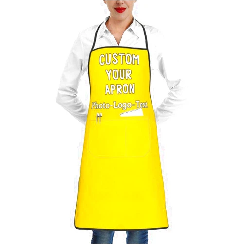 KOALEIU Personalized Aprons Adult Custom Apron with Photo Logo Name Customize Waterproof Apron with 2 Pockets