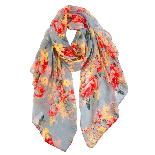 GERINLY Lightweight Scarves Fashion Flowers Print Women Cotton Wrap Scarf Head Shawl Spring Gift