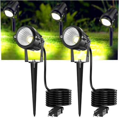 Musuger High Brightness 1000LM Outdoor Spot Lights for Yard, 3500K Warm White Spot Lights Outdoor with 4.9FT Electric Cord, 10W LED IP66 Waterproof Landscape Spotlights for Garden Tree Flag - 2 Pack