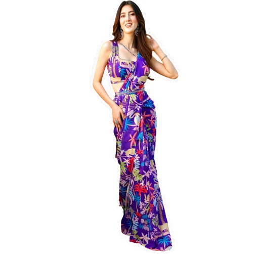 BE4ME.COM Alia Bhatt Collection: Floral Printed Satin Silk Sarees for Parties