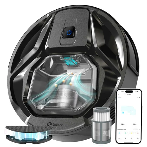 Lefant M320 Robot Vacuum and Mop Combo, Robotic Vacuum Cleaner, Super Thin, Powerful Suction, 210 Mins Runtime, Self-Charging, Visible Dustbin, Works with Alexa, Ideal for Hard Floor, Pet Hair, Black