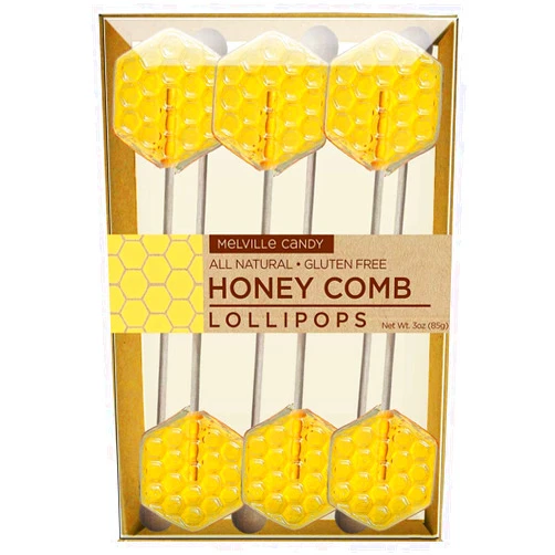 MelvilleCandy Melville Candy Hard Candy Clover Honey Comb Lollipops On Wooden Ball Sticks, 6 Count Gift Set