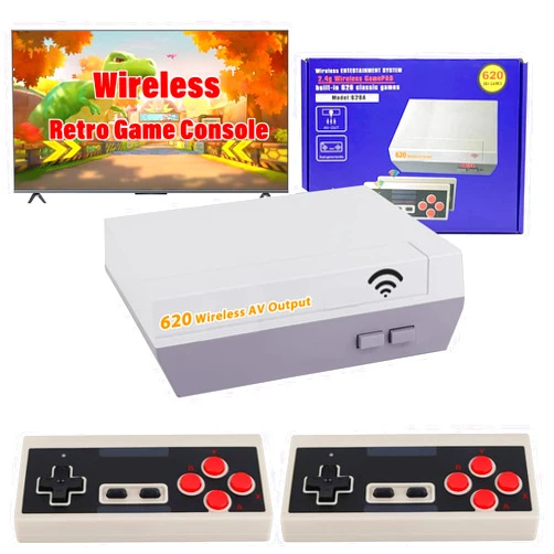 Dliaonew Wireless Retro Game Console, Classic Mini Gaming Console, Built-in 620 Video Games with 2 Classic Wireless Controllers, AV Output 8-Bit Game System - Plug and Play, Nostalgia Gifts for Christ
