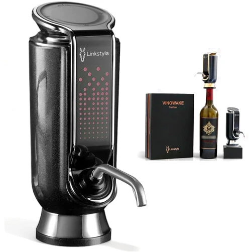 Linkstyle.life LINKSTYLE TRIOVINO, Luxurious 3-in-1 Electric Wine Aerator, Dispenser and Vacuum Saver - For Improving Taste, Aroma and Wine Preservation (Sterling Silver)