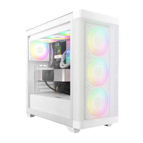 GAMDIAS White ATX Mid Tower Computer Case Tempered Glass, Gaming PC Case Support Dual 360mm AIO/Radiator, 7x120mm Case Fans (4X 120mm Built-in), 420mm GPU/VGA, USB3.0X 2, Type C x1, 170mm CPU Cooler