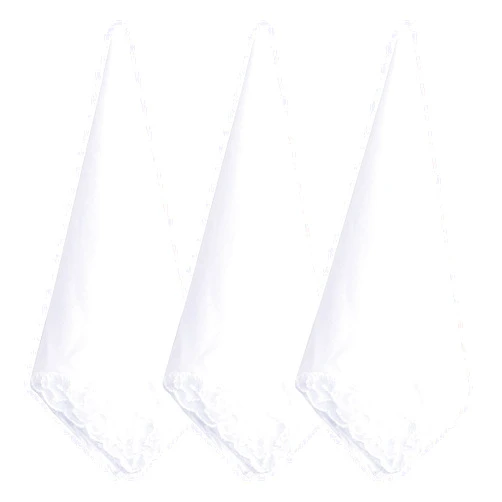 Jawfait 3 Pcs White Soft Cotton Ladies Handkerchiefs for women, Elegant Embroidery Lace Pure Color Square Hankies, Portable Comfortable Daily Accessory Suitable for Afternoon Tea Party (11 inch)
