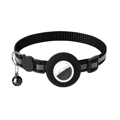 Hepplly Breakaway AirTag Cat Collar with Reflective Strip, Compatible with AirTag – Lightweight and Adjustable Kitten Collar for Boy and Girl Kittens, Includes Safety Release Buckle and Bell (Black)