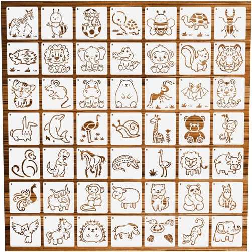 Cmaone 50 Pcs Animal Stencils for Painting, 3 Inch Cute Animal Pattern Stencil Reusable Templates for Bodysuit Shirts Shoes Cookie DIY Craft Cards