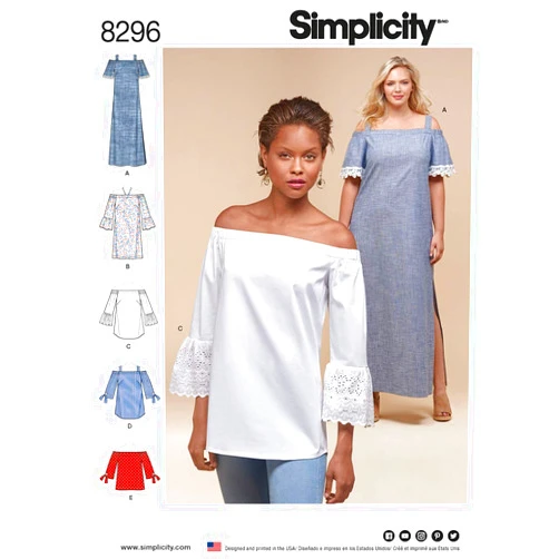 Simplicity US8296BB Women's Cold Shoulder Blouse and Dress Sewing Patterns, Sizes 20W-28W