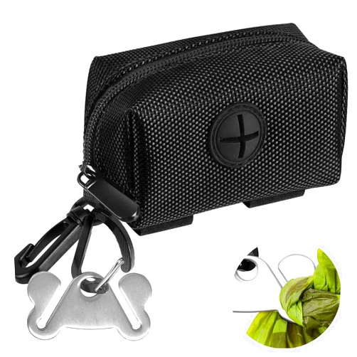 Hilihali Dog Poop Bag Holder for Leash Attachment Dog Poop Bag Dispenser Dog Waste Bag Dispenser for Leash Accessory Portable Set Fit Dog Leash - Dog Poop Bags Holder & 1 Hand Free Holder Metal Carrier, Black