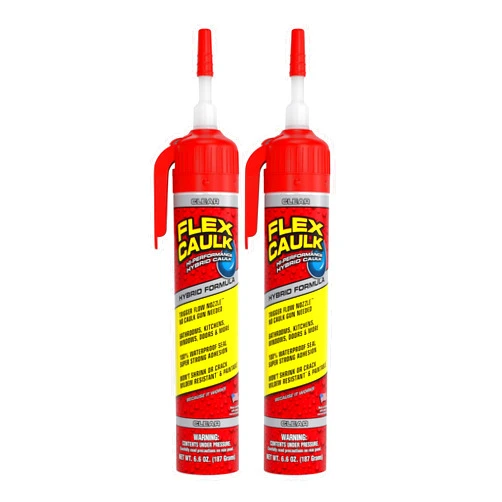 Flex Seal Flex Caulk, Waterproof & Weatherproof Hybrid Polymer Sealant, Strong, Paintable, Indoor, Outdoor, Bath, Shower, Sink, Window, Baseboards, Door, RV, Roof, Wood, Auto & Marine, Clear, 6.6 oz, 2-Pack