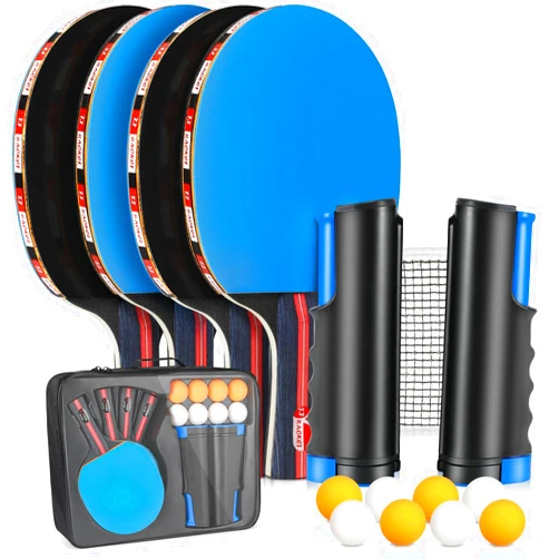 Fostoy Ping Pong Paddles Set, 4 Ping Pong Paddles with 8 Ping Pong Balls, Retractable Net and Storage Case, Ideal Indoor and Outdoor Table Tennis Rackets Set Family Fun, Gift