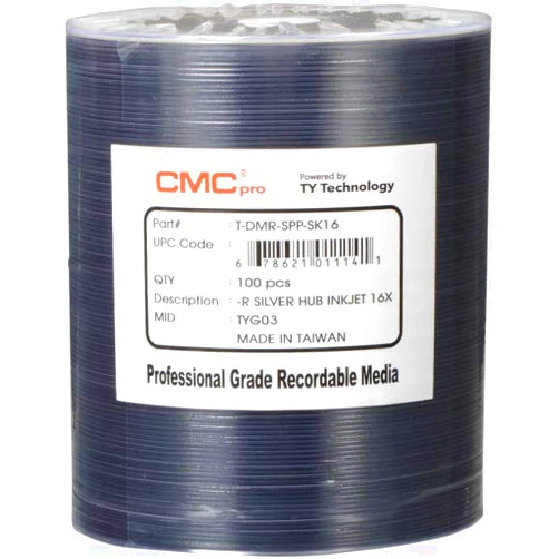 CMCpro CMC Pro - Powered by Taiyo Yuden Technology 16x Silver Inkjet Hub Printable 4.7GB DVD-R in 100 Disc Tape Wrap