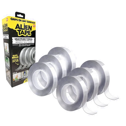 Bell+Howell ALIEN TAPE Nano Double Sided Tape 60 Feet, 6 Rolls - Multipurpose Removable Adhesive Transparent Grip Mounting Tape Washable Sticky - Heavy Duty for Crafts, DIY Projects, Home Repairs - As Seen On TV