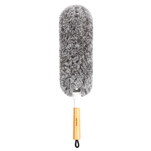 MR.SIGA Lint Free Microfiber Duster, Washable and Reusable Duster with Bamboo Handle and Replaceable Head, Duster for Household Cleaning