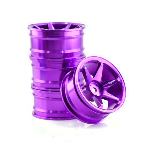 Chanmoo 1/10 RC On Road Wheels Rims 12mm Hex Alloy Aluminum Drift Hubs For 1:10 Scale Rally Racing Car Tires Tamiya TT01 TT02 XV01 TA06 A959 PTG2 HPI KYOSHO HSP PTG2 Touring Street Tyres 4PCS (Purple)