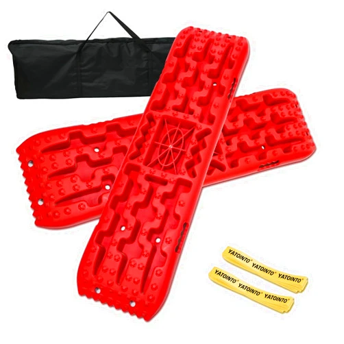YATOINTO Off-Road Traction Boards with Jack Base,Pair Recovery Tracks Tire Traction Mats for 4WD Mud,Sand,Snow,Rock Tracks. 4X4 Recovery Boards with 2 Straps&Storage Bag for RV Truck Jeep SUV,Red