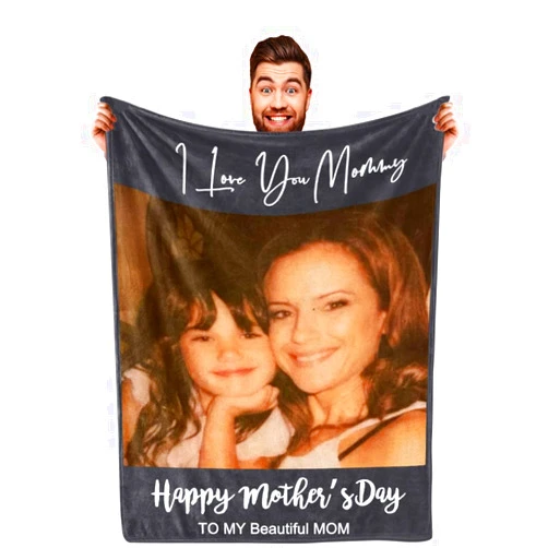 DayOfShe Custom Blanket for Mother Father Gifts, Personalized Mom Photo Blanket as Best Mom Ever Birthday Blankets Dad Gifts