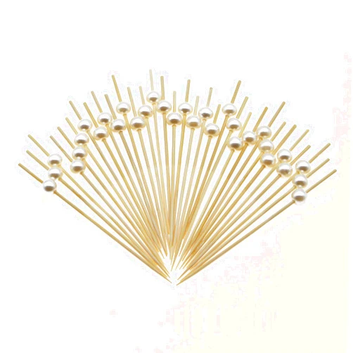Minisland White Pearl Cocktail Picks, 4.7 Inch Long Bamboo Fancy Toothpicks for Appetizers Drinks, Christmas Holiday Wedding Bridal Party Charcuterie Food Fruit Kabobs Skewer Sticks 100 Counts-MSL152