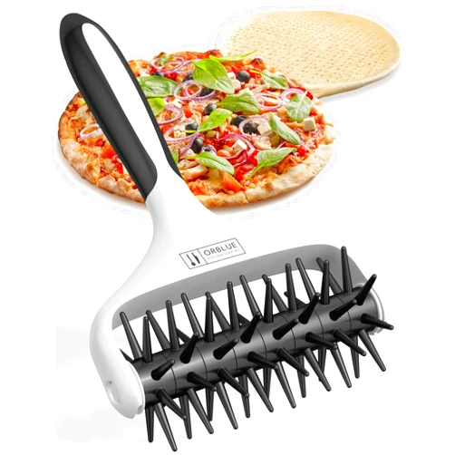 Orblue Pizza Dough Docker Pastry Roller with Spikes, Pizza Docking Tool for Home & Commercial Kitchen - Pizza Making Accessories that Prevent Dough from Blistering, Black