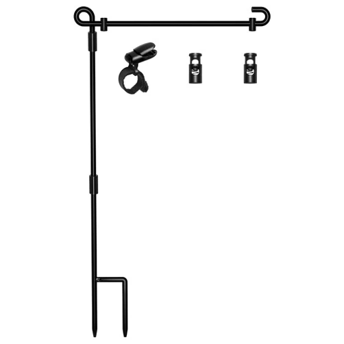 HOOSUN Garden Flag Stand,Premium Garden Flag Holder Pole Metal Powder-Coated Weather-Proof Paint with Graden Flag Clip and Spring Stoppers Without Flag Garden Decorations
