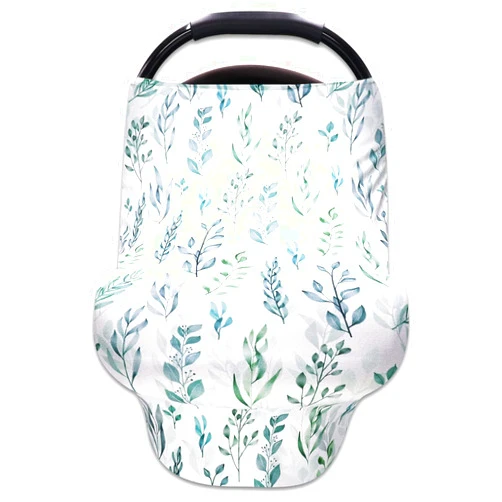 DILIMI Baby Car Seat Cover Green Leaf, Breastfeeding Cover Soft Breathable Infant Carseat Canopy Multifunctional Cover for Stroller/High Chair/Shopping Cart/Car Seat Canopies