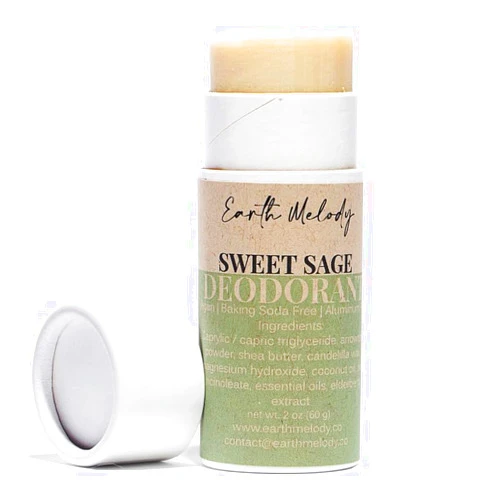 Earth Melody Natural Deodorant Baking Soda Aluminum Free - 24 Hour Odor Protection Plastic-free package, Sweet Sage Scented - NEW PACKAGING & SIZE UPGRADE 2024