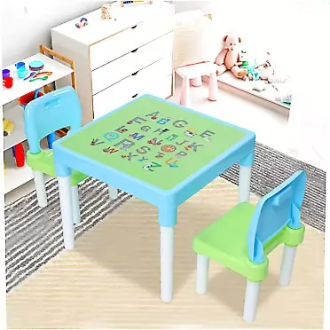 Jungaha Bench Chair for Kids - Girls Simple Adjustable Alphabet Desktop 2 Chairs Plastic Picnic Table for Kids