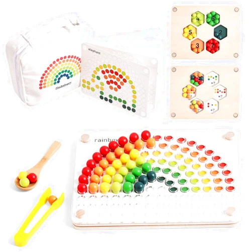 ibwaae Wooden Peg Board Beads Game Color Matching Toys for Toddlers Counting Toy for Preschoolers Learning Montessori Toys Fine Motor Math Gift for Girls and Boys