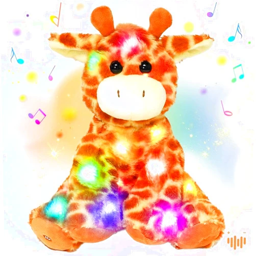 Hopearl LED Musical Stuffed Giraffe Lighting Up Singing Plush Toy Adjustable Volume Lullaby Animated Soothe Birthday Festival for Kids Toddlers Boys Girls, Orange, 11''