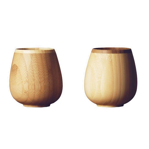 RIVERET RV-116WB Vessel Glass Rocking, 8.5 fl oz (240 ml), Pair Set, Bamboo, Dishwasher Safe, White/Brown