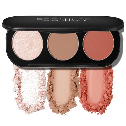 FOCALLURE Blush and Highlighter Palette,3 in 1 Contour Palette,Cruelty-Free Matte Bronzer Powder,Shimmer Illuminator Highlighters for a Glowing Look,#09