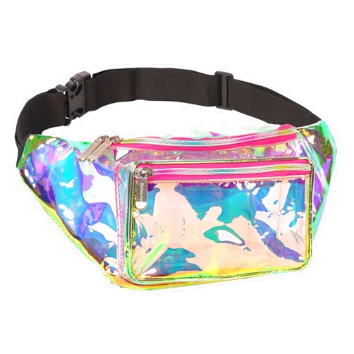SoJourner Bags Holographic Clear Fanny Pack Belt Bag | Waterproof fanny pack for Women - Crossbody Bum Waist For Halloween costumes, Hiking, Running, Travel and Stadium Approved (Pink)