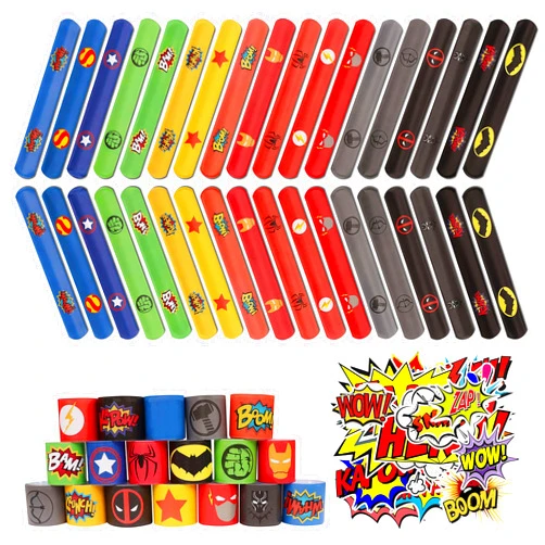 NWBZBH Superhero Slap Bracelet, 88PCS Superhero Birthday Party Supplies Favors for Kids Boys & Girls - 38PCS Superhero Slap Bracelet & 50PCS Superhero Stickers