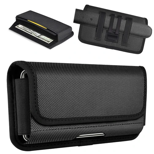ykooe Rugged Nylon Holster for iPhone 15, 15 Pro, 14, 14 Pro, 13, 13 Pro, 12, 12 Pro, 11, 11 Pro, XR, Galaxy S24, S23, S22 Cell Phone Belt Holder for Men, Black - L