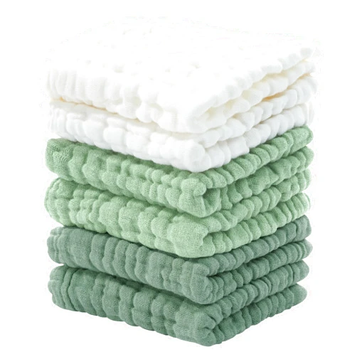 Looxii Muslin Baby Washcloths 6 Pack, 100% Cotton Baby Wash Cloths for Baby Face Body, 12x12 inches Large Soft Absorbent Face Towels for Newborns Gradient Green