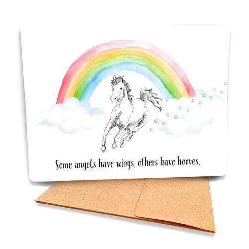 Fava Bean Productions Loss of Horse Sympathy Card (1 Premium Card, 5X7 Inches, Message Inside) Watercolor Angel Hooves Horse Condolences Card. Also Suitable for Equine Veterinary Practice -153